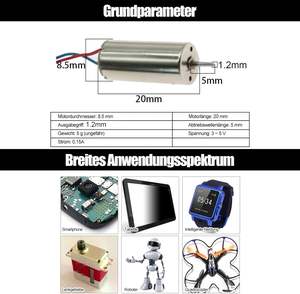 도매 드론 액세서리, 8520 중공 컵 모터, 8.5x20mm 3 ~ 5V 0.15A 드론용 쿼드콥터 무선 모터 - Product Image 6