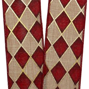 Holiday Harlequin Floral Print Faux Linen <b>Wired</b> <b>Ribbon</b> for Christmas Birthday Halloween Gift Wrapping Made Grosgrain Polyester - Product Image 4