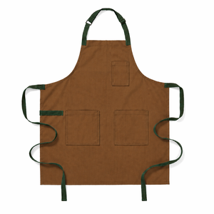 Delantal de algodón marrón con 3 bolsillos, lavable a máquina, resistente al agua, sin mangas, estilo moderno para limpieza. - Product Image 1