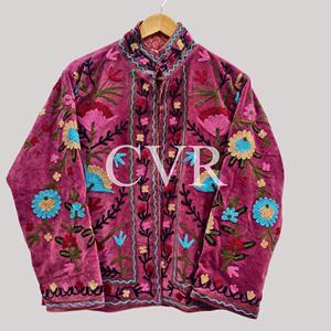 Abrigo de terciopelo con bordado floral, ropa exterior informal para mujer, abrigo de terciopelo floral bordado a mano - Product Image 1