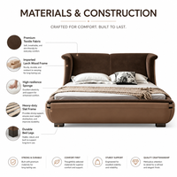 Cabecera Italiana Moderna de Lujo con Diseño Wingback, Estructura de Madera de Alerce Importada, Tela Premium, Cama Doble King Size para Dormitorio