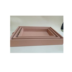 Plateau en bois en cuir vert de haute qualité pour la maison plateau de service fait main en forme de rectangle avec poignée pour hôtel - Product Image 3