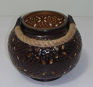 Lanterne de jardin en céramique résistante aux intempéries, faite à la main, décorative, perforée, porte-bougie suspendu avec corde pour terrasse extérieure et événements - Product Image 6