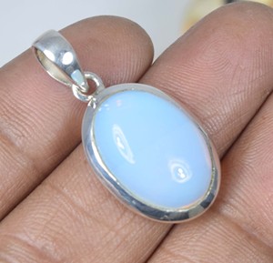 925 argent sterling massif mois d'octobre pendentif pierre de naissance opalite laiteuse forme ovale avec lunette réglage pendentifs à breloque - Product Image 3
