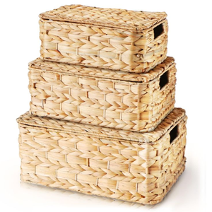 ตะกร้าซักผ้าผักตบชวาทนทานพร้อมที่จับตะกร้าผักตบชวาทำด้วยมือสำหรับตกแต่งบ้าน - Product Image 2