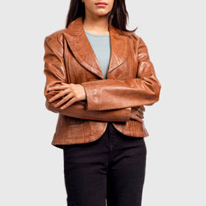 Diseño de cuello personalizado Chaqueta de cuero de moda de mujer a prueba de viento Chaqueta de cuero de moda de mujer baja Moq - Product Image 6