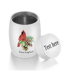 Customized Red Bird Aluminium Keepsake <b>Urn</b> Small Modern Cremation <b>Ashes</b> Memorial Custom Size White <b>Urn</b> with Bird Motif - Product Image 4