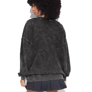 Sweat-shirt décontracté pour femme de qualité supérieure, délavé à l'acide, à manches longues, brodé, doublé, style streetwear, avec logo frontal, pour l'hiver - Product Image 2