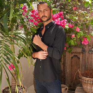 Chemise de smoking unisexe formelle BEAM, col montant uni, 60% coton 40% tissu Oxford, respirante, écologique, automne, 6XL - Product Image 1