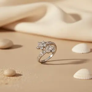 Anillo de Plata con Flor para Mujer, Estilo Romántico y Moderno, Circonita Cúbica, Engaste de Garra, Material de Latón Plateado, Estilo Religioso - Product Image 3