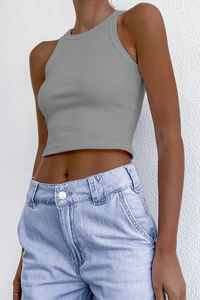 Top Corto sin Mangas para Mujer, Diseño Nuevo 2026, Venta Caliente, Blanco, 100% Algodón, Camisetas sin Mangas con Espacio para Logotipo - Product Image 3