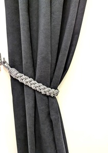 Gray Cotton Rope Curtain <b>Tieback</b> - Four-Strand Braided Holdback for Modern Decor - Product Image 2