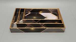 Ensemble de plateaux en bois de luxe imprimé avec finition polie pour un service élégant de nourriture et de boissons, design à carreaux, occasions d'anniversaire et de baptême - Product Image 4