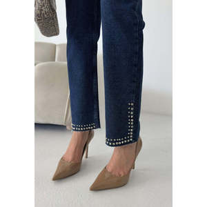 Jean Mom Fit orné de pierres 7023 - Bleu foncé délavé effet neige - Product Image 6