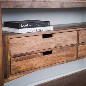 Hot hiện đại chéo rắn khung gỗ chân với bốn lưu trữ ngăn kéo Mở Kệ tự nhiên kết thúc xoài gỗ hành lang giao diện điều khiển Bảng - Product Image 4