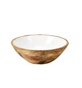 Bol de service décoratif en bois artisanal artistique avec un design sculpté et peint à la lumière foncée - Product Image 3