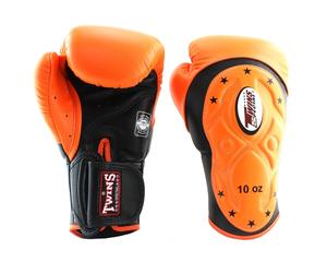 Gants de boxe Twins professionnels, fabricants OEM, gants de boxe d'entraînement Twins, design supplémentaire, gants de boxe noir et orange - Product Image 1