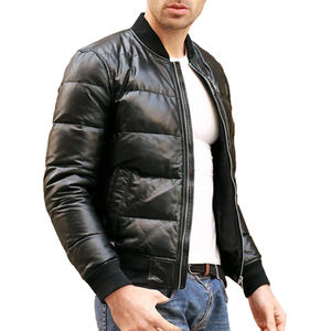 Chaqueta acolchada de cuero de diseñador hecha a mano para hombre OEM estilo de invierno personalizado con cuello levantado tendencia cálida y resistente al viento - Product Image 3