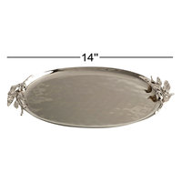 Plateau de service ovale minimaliste de luxe en acier inoxydable avec poignées florales, personnalisable, artisanat métallique décoratif pour mariage, fête, maison