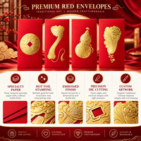 Enveloppe Rouge Personnalisée avec Estampage à Chaud Doré, Pochette à Argent, Enveloppe Cadeau du Nouvel An Chinois, Enveloppe à Argent pour Mariage, Emballage en Papier OEM ODM