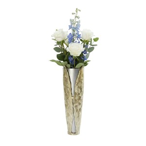 Vase à fleurs en aluminium métallique élégant avec bordure dorée et accent de tige d'orchidée, luxe argenté pour la décoration de la maison et des mariages - Product Image 6