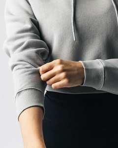 <b>Women</b> <b>Grey</b> Hooded Soft <b>Fleece</b> Pullover Long Sleeve Stylish Midriff Sweatshirt Casual Daily Wear Comfortable Fashion Top Front - Product Image 5