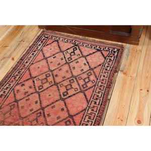 Turkish Vintage Rug, 2.7x13 ft <b>Runner</b> Rug, <b>Red</b> Black Abstract Wool Rug - Product Image 5