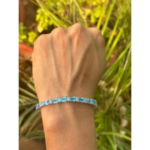สร้อยข้อมือเทนนิสเงินแท้ 925 ประดับบลูโทแพซ เครื่องประดับแฟชั่น - Product Image 1