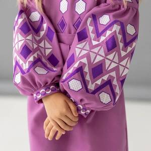 New Fashionable Embroidered Long Balloon Sleeves Midi Length <b>Child</b> <b>Dress</b> With Pocket - Product Image 4