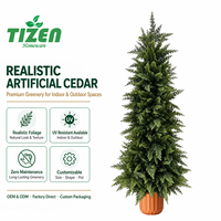 Cèdre artificiel de 120 cm en pot, plante artificielle, pot orange, matériau PE, résistant aux UV, écologique, moderne, pour intérieur et extérieur