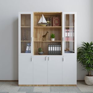 THS68019 Archivador de Madera de Caucho con 3 Compartimentos, Bloqueable y Móvil, 160x40x220cm, Moderno y Minimalista para Oficina, Taller u Hogar - Product Image 5