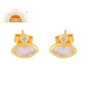 Venta caliente 925 Plata de Ley 18K Chapado en oro Cz & Rainbow Moon Stone Gemstone Stud Pendiente Demi Fine Jewelry Fabricante - Product Image 1