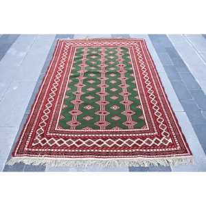 Tapis turc de grande surface classique vert rouge Patchwork Design 4.4x 6.2ft Kilim abstrait Rectangle couloir 10mm laine Latex tapis de chambre - Product Image 1