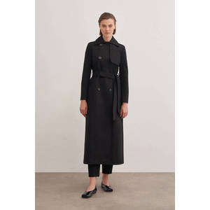 Manteau trench croisé automne-hiver avec ceinture noire et imprimé en coton tricoté - Product Image 1