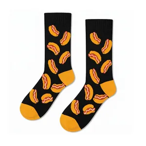 Breathable and Warm <b>Silk</b> <b>Socks</b> with Fun Hot Dog Print Custom Logo Knitted Technics for Daily Use for Spring Season - Product Image 1