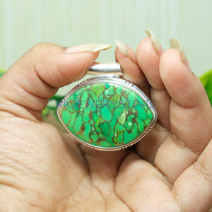 Pendentif en turquoise cuivre vert naturel, pendentif en pierre verte, argent sterling 925, pendentif artisanal, pendentif à grosse pierre - Product Image 6