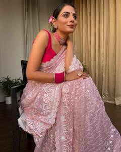 Alia Bhatt Wear New Soft Organza Silk avec multi-fils et broderie Work Saree 5.5mm 100% Pure Silk - Product Image 3