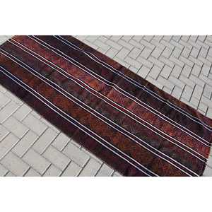 3.1x7.1 ft Turkish Vintage Rug, Accent Rug, Kilim <b>Brown</b> <b>Wool</b> Rug - Product Image 4