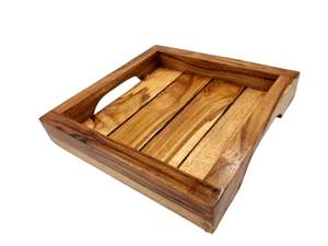 Plateau de service pour restaurant plateau de service d'hôtel personnalisé grand plateau en bois avec bordure en écorce plateau de service avec poignée en métal dernière conception - Product Image 2