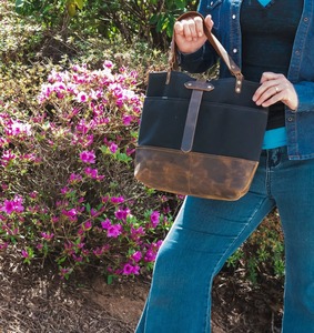 Handmade Canvas Leather Tote Bag-Crossbody Three-Straps Zipper Closure-<b>Large</b> Vintage Stitching-Carry On Made Pakistan - Product Image 2