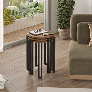 Tables d'appoint industrielles grises Palma Table basse élégante et moderne en métal et bois Livraison gratuite Mobilier de salon européen - Product Image 3