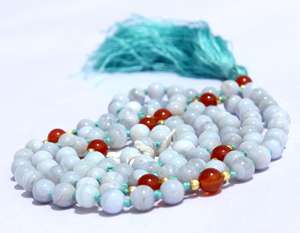 Top vente bleu dentelle Agate 108 Mala perles collier spirituel à la main artiste indien colliers de perles - Product Image 6