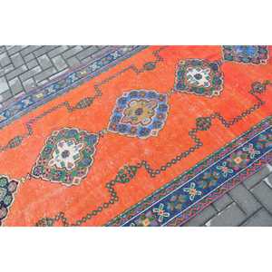 พรมตุรกีโบราณ ขนาด 4.6x10.3 ฟุต พรมลายดอกไม้สีแดงน้ำเงิน - Product Image 5