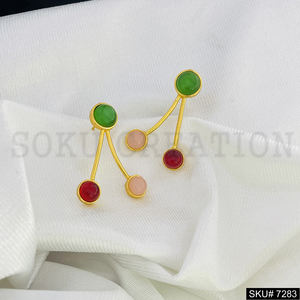 Parure pierres précieuses plaqué or SKU7281, ensemble bijoux boucles d'oreilles manchette design unique, pierre onyx verte, quartz rose - Product Image 5