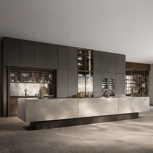 Современный кухонный гарнитур из нержавеющей стали 304 с лаковым покрытием для виллы, с островом - Product Image 1