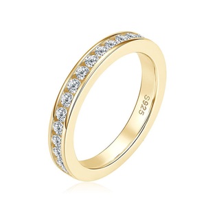 Anillo de Compromiso de Media Eternidad de Alta Calidad, Lujoso, de Plata 925 con Moissanita Redonda de 2 mm y 0.03 ct, para Mujer, Aniversario - Product Image 1