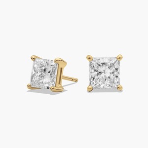 14K Solid Gold F-G VS2-SI1 Princess Lab Grown Diamond Prong Stud <b>Earrings</b> 3 Ct Total Guardian <b>Backs</b> Three Prong Wholesale Gift - Product Image 2