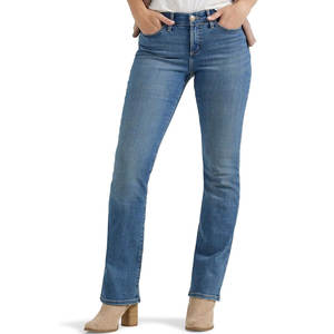 Pantalon en jean décontracté pour femme, coupe droite, tissu 100% coton respirant et écologique, coupe classique - Product Image 1