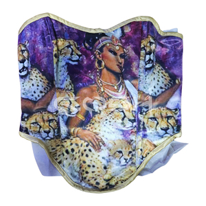Top Corset con Estampado Sublimado Queen of the Wild |   Corsé estilo bustier Purple Goddess & Cheetah Renaissance - Product Image 1