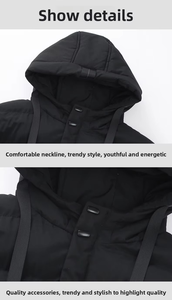 Chaqueta acolchada con capucha a prueba de viento de lona de longitud regular unisex con logotipo frontal Parka de invierno para exteriores - Product Image 6